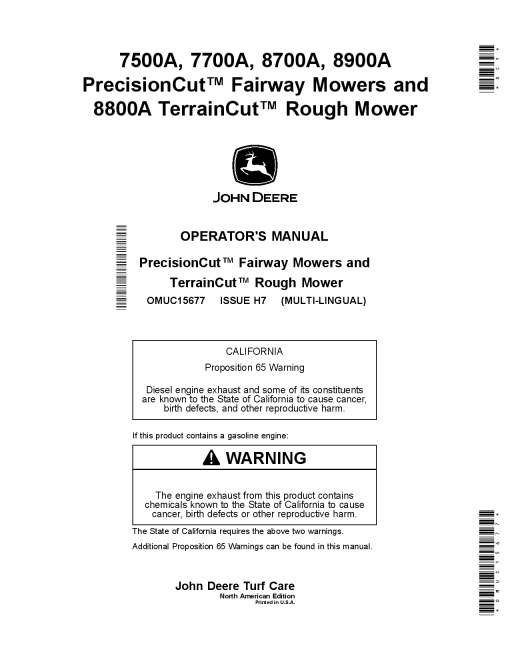 John Deere Fairway Mowers 8800A TerrainCut Rough Mowers OMUC15677 Operation and Maintenance manual PDF Download