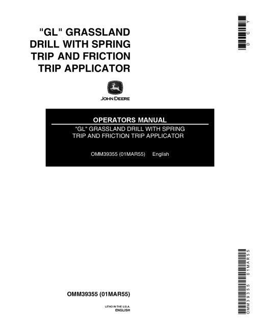 John Deere GL Grassland Drill with Spring Trip and Friction Trip Applicators OMM39355 Operation and Maintenance manual PDF Download