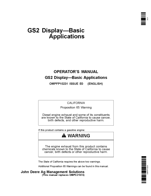 John Deere GS2 Display Basic Applications Greenstar 2100 2600 OMPFP10231 Operation and Maintenance manual PDF Download