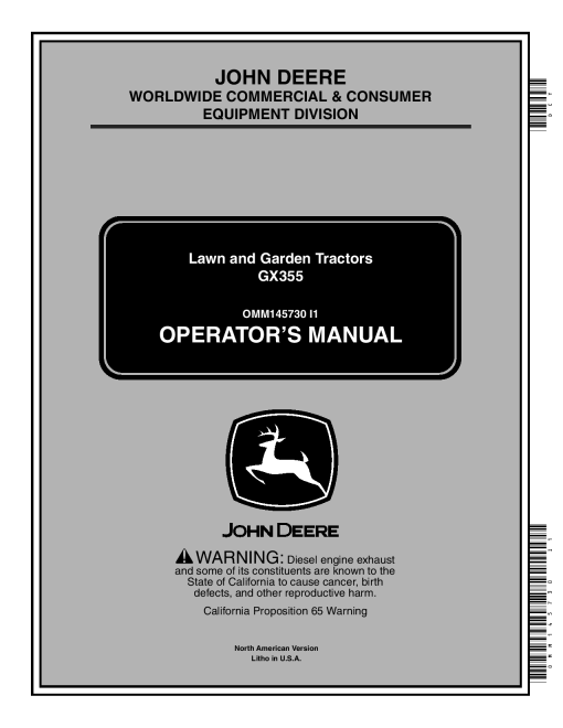 John Deere GX355 Lawn Garden Tractor OMM145730 Operation and Maintenance manual PDF Download
