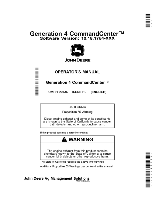 John Deere Generation 4 CommandCenterm Software Version 10.18.1754 XXX OMPFP20736 Operation and Maintenance manual PDF Download