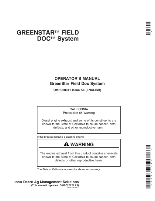 John Deere GreenStar Field Doc System OMPC20341 Operation and Maintenance manual PDF Download