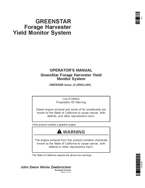 John Deere GreenStar Forage Harvester Yield Monitor System OMZ93068 Operation and Maintenance manual PDF Download
