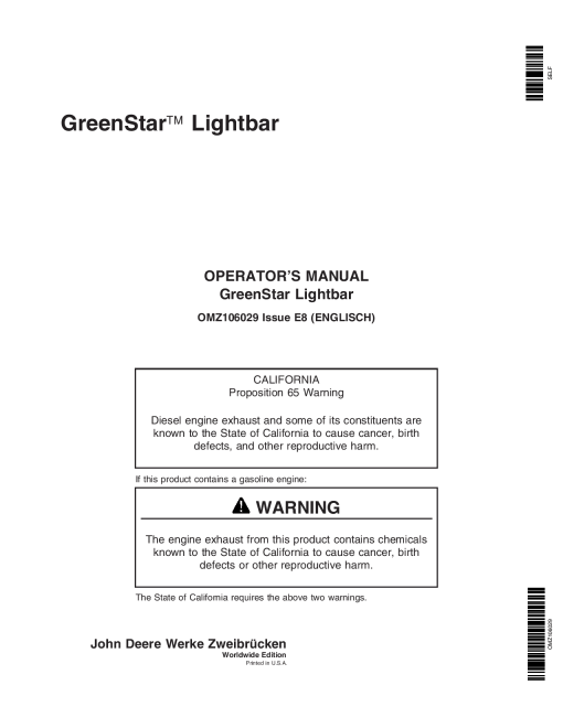 John Deere GreenStar Lightbars OMZ106029 Operation and Maintenance manual PDF Download
