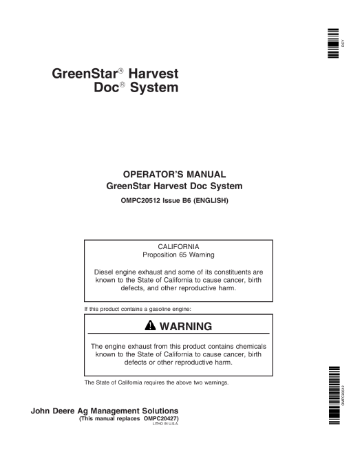 John Deere Greenstar Harvest Doc System OMPC20512 Operation and Maintenance manual PDF Download