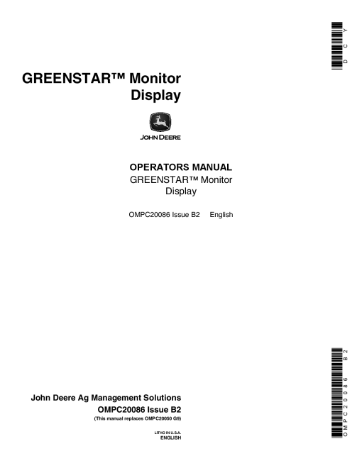 John Deere Greenstar Monitor Display OMPC20086 Operation and Maintenance manual PDF Download