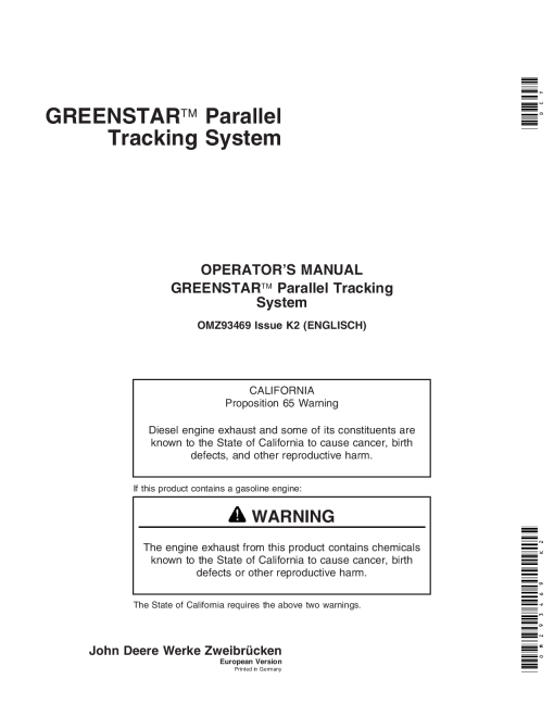 John Deere Greenstar Parallel Tracking OMZ93469 Operation and Maintenance manual PDF Download