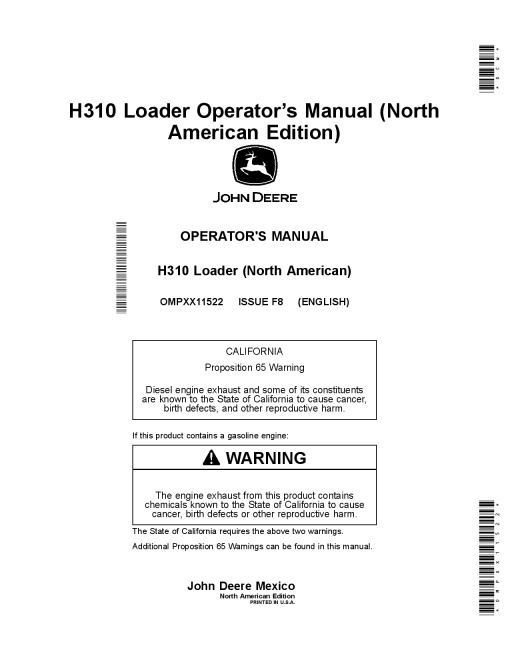 John Deere H310 Loaders OMPXX11522 Operation and Maintenance manual PDF Download