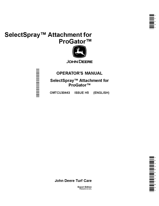 John Deere HD200 SelectSpray ENTAM Version Export Edition 055001 OMTCU30443 Operation and Maintenance manual PDF Download