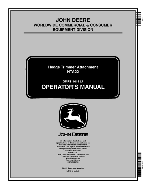 John Deere HTA22 Hedge Trimmer Attachment 002204 OMPS11014 Operation and Maintenance manual PDF Download