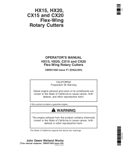John Deere HX15 HX20 CX15 CX20 Flex Wing Rotary Cutters OMW51060 Operation and Maintenance manual PDF Download
