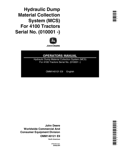 John Deere Hydraulic Dump Material Collection System 010001 OMM140121 Operation and Maintenance manual PDF Download