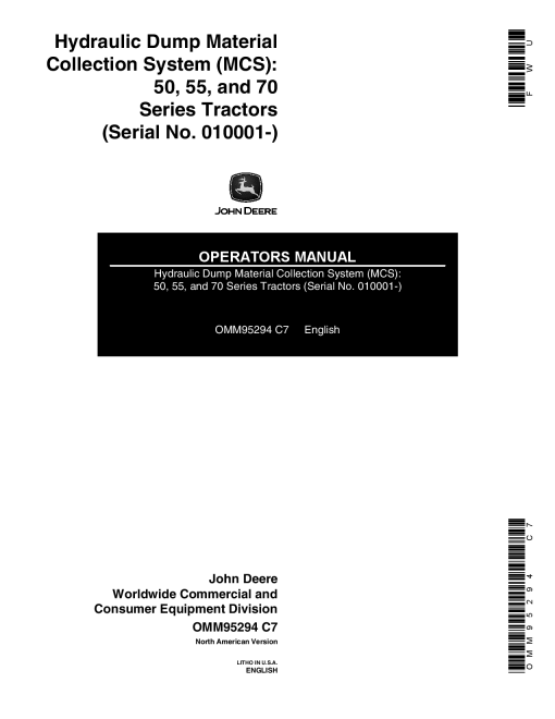 John Deere Hydraulic Dump Material Collection System 010001 OMM95294 Operation and Maintenance manual PDF Download