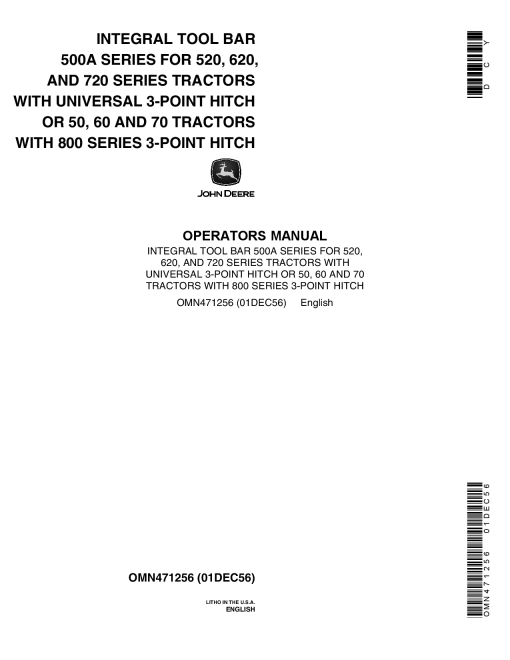 John Deere Integral Toolbar 500A Series OMN471256 Operation and Maintenance manual PDF Download