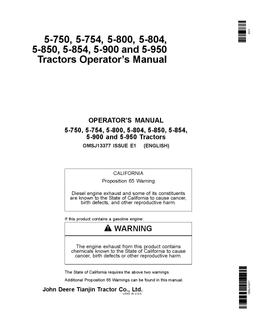 John Deere JD5 750 J D5 754 J D5 800 JD5 804 JD5 850 JD5 854JD5 900 and JDS 950 OMSJ13377 Operation and Maintenance manual PDF Download