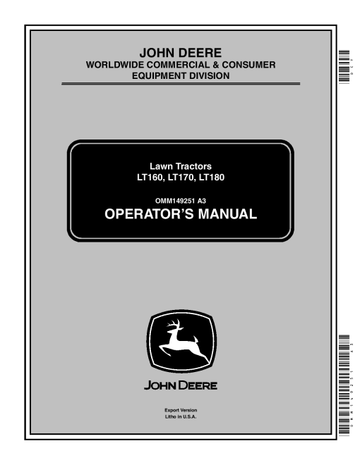 John Deere LT160 LT170 LT180 Lawn Tractors OMM149251 Operation and Maintenance manual PDF Download