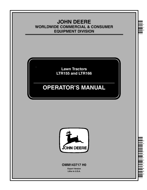 John Deere LTR155 LTR166 Lawn Tractors OMM143717 Operation and Maintenance manual PDF Download