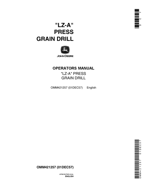 John Deere LZ A Press Grain Drill OMM421257 Operation and Maintenance manual PDF Download