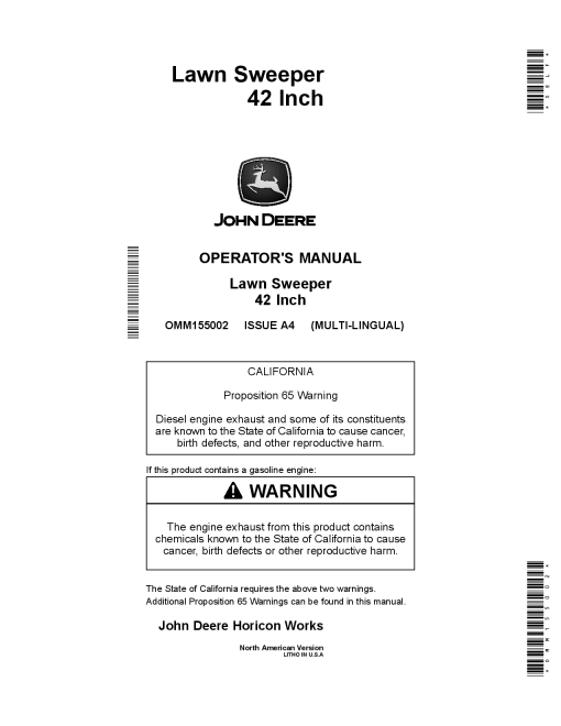 John Deere Lawn Sweeper 42 Inch OMM155002 Operation and Maintenance manual PDF Download