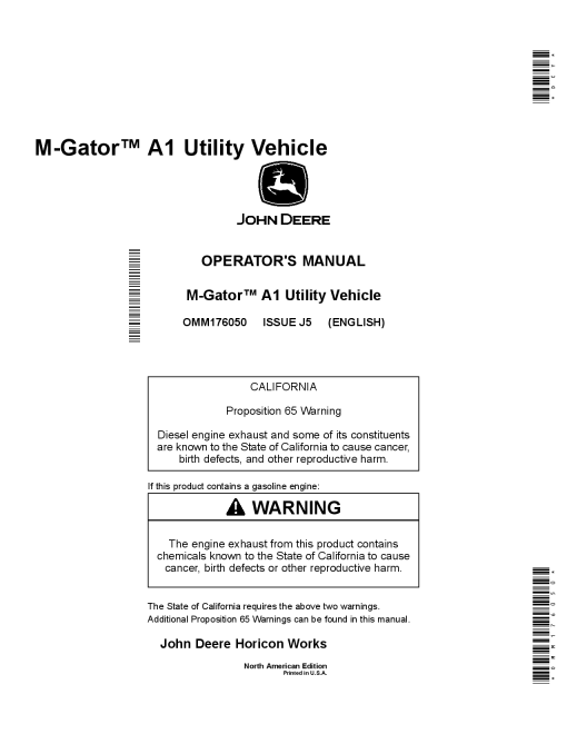 John Deere M Gator A1 Utility VehiclesNorth American EditionB 130001 OMM176050 Operation and Maintenance manual PDF Download