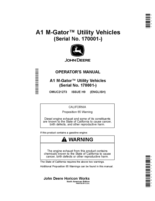 John Deere M GatorTM A1 Utility Vehicles OMUC21273 Operation and Maintenance manual PDF Download
