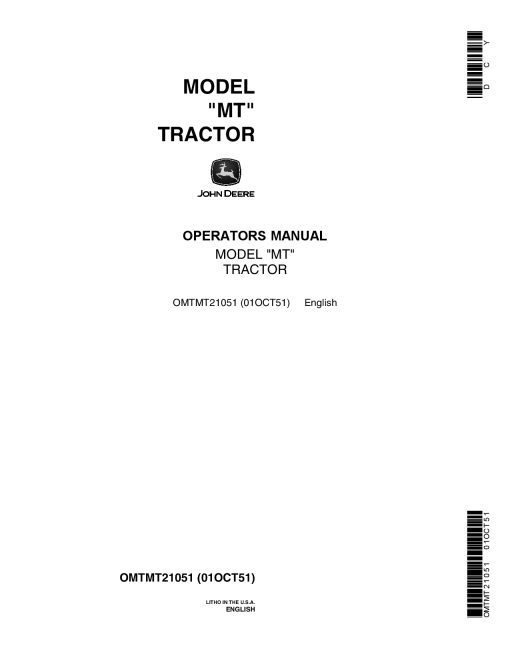 John Deere MT Utility Tractor OMTMT21051 Operation and Maintenance manual PDF Download
