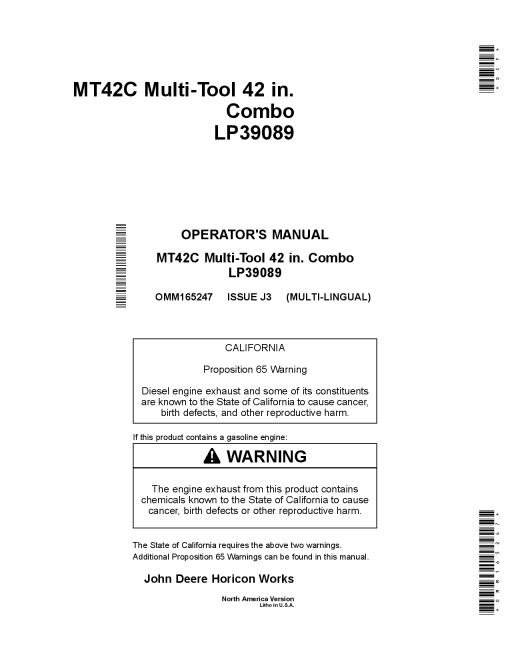 John Deere MT42C Multi Tool 42 in.Combo LP39089 OMM165247 Operation and Maintenance manual PDF Download