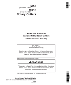 John Deere MX8 Rotary Cutters 01 1800 014999 MX10 Rotary Cutters 009900 013999 OMW52470 Operation and Maintenance manual PDF Download
