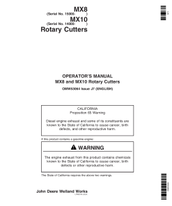 John Deere MX8 Rotary Cutters 015000 017999 MX10 Rotary Cutters 014000 016999 OMW53064 Operation and Maintenance manual PDF Download