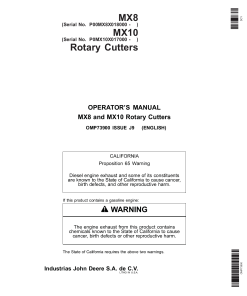 John Deere MX8 Rotary Cutters 018000 019999 MX10 Rotary Cutters 017000 018999 OMP73900 Operation and Maintenance manual PDF Download