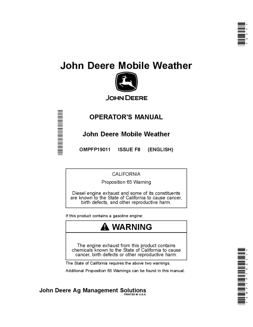 John Deere Mobile Weather OMPFP19011 Operation and Maintenance manual PDF Download