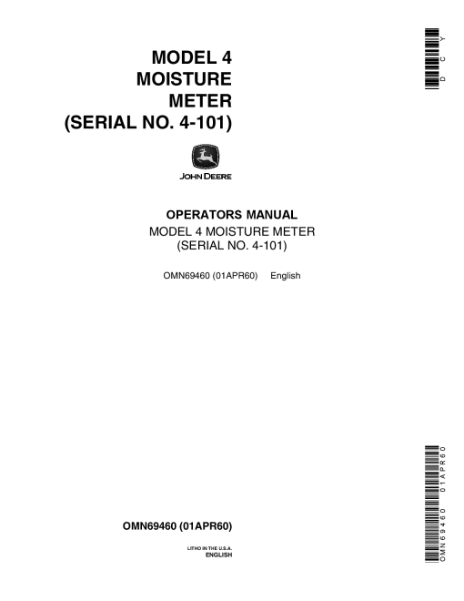 John Deere Model 4 Moisture Meter OMN69460 Operation and Maintenance manual PDF Download