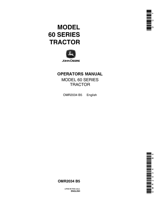 John Deere Model 60 Series Farm Tractors OMR2034 Operation and Maintenance manual PDF Download