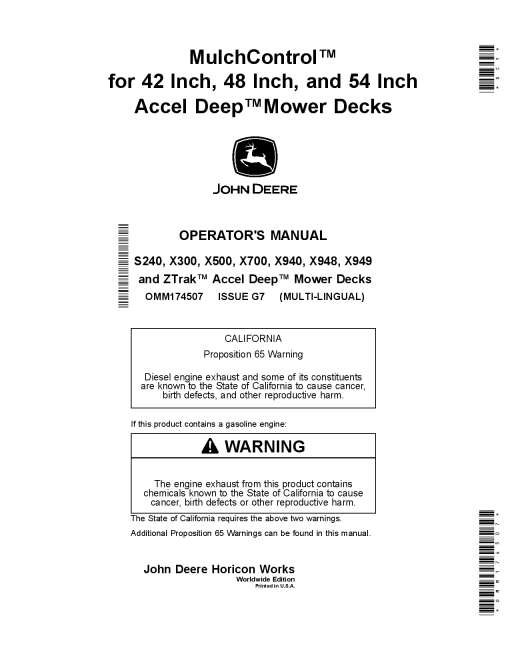 John Deere MulchControl For 42 Inch 48 Inch 8 54Inch Accel Deep Mower Decks OMM174507 Operation and Maintenance manual PDF Download