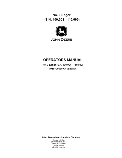 John Deere No. 3 Edgers 100001 110000 OMTY20698 Operation and Maintenance manual PDF Download