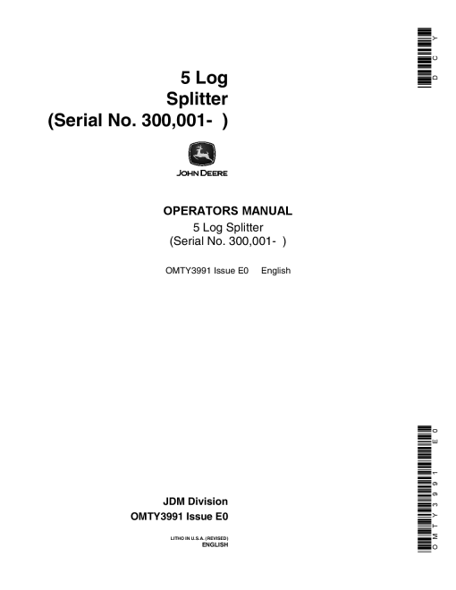 John Deere No. 5 Log Splitter OMTY3991 Operation and Maintenance manual PDF Download