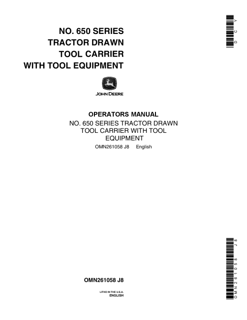 John Deere No. 650 Series Tractor Drawn Tool Carrier with Tool Equipment OMN261058 Operation and Maintenance manual PDF Download