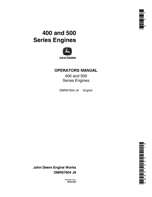 John Deere OEM and Stationary Engines 6466D 6466T 6466A 6619A OMR67604 Operation and Maintenance manual PDF Download