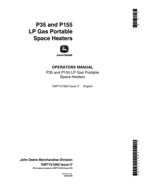 John Deere P35 and P155 LP Gas Portable Space Heaters OMTY21662 Operation and Maintenance manual PDF Download