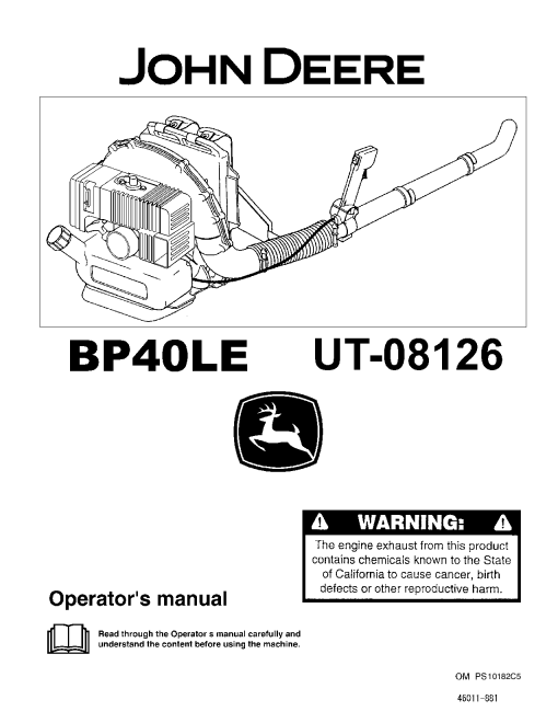 John Deere PB40LE BackPack Blower UT01826 OMPS10182 Operation and Maintenance manual PDF Download