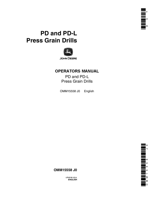 John Deere PD PD L Press Grain Drill OMM15558 Operation and Maintenance manual PDF Download