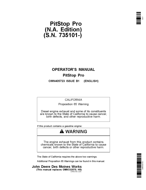 John Deere PitStop Pro NA Edition 735101 OMN405723 Operation and Maintenance manual PDF Download