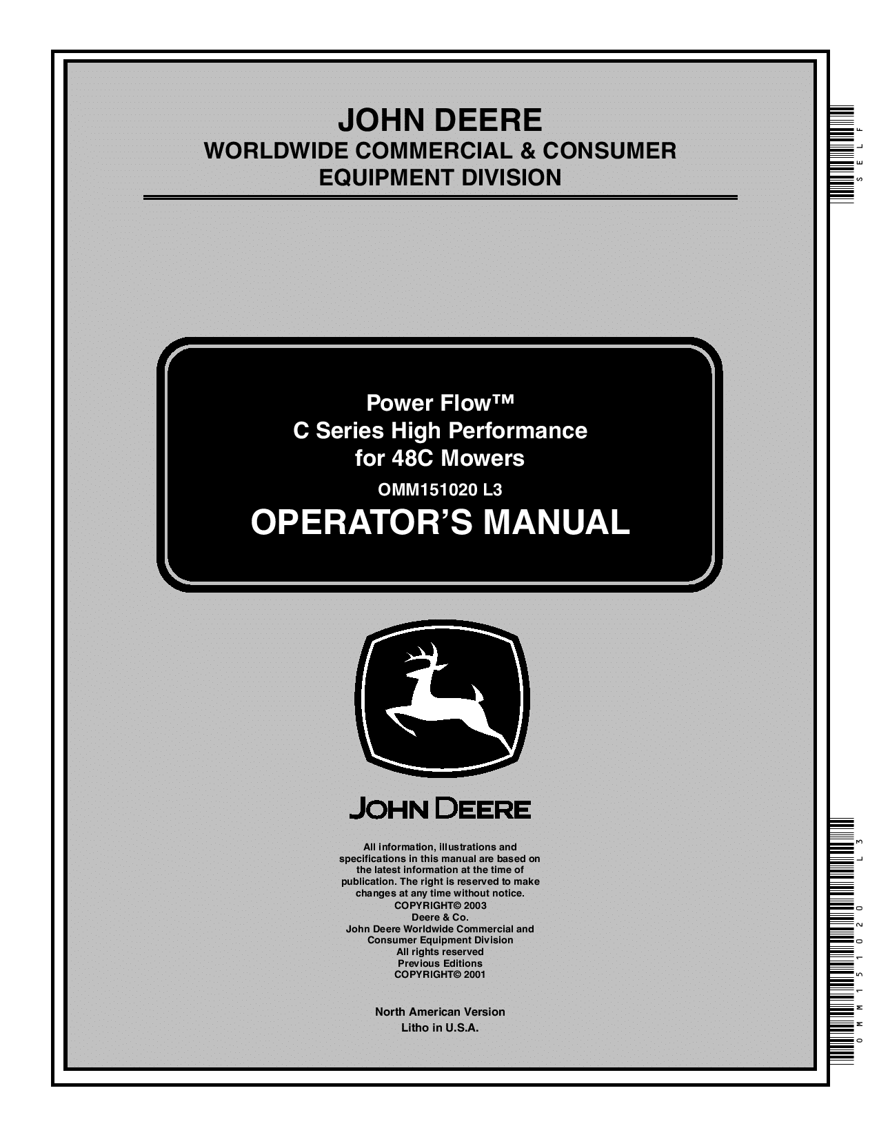 John Deere PowerFlow C Series High Performance for 48C Mowers OMM151020 Operation and Maintenance manual PDF Download