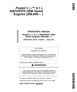 John Deere PowerTech 8.1L 6081HF070 Tier 2 Stage II OEM DieselEngines 200000 OMRG34944 Operation and Maintenance manual PDF Download
