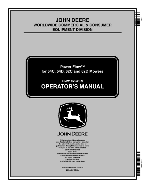 John Deere Powerflow C and D Series High Performance for 54C 62C 54D 62D Mowers OMM145652 Operation and Maintenance manual PDF Download