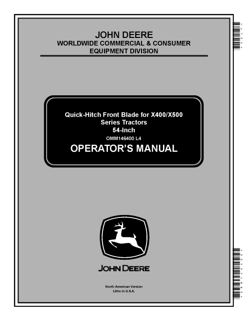 John Deere Quick Hitch Front Blade 54 Inch 010001 OMM146400 Operation and Maintenance manual PDF Download