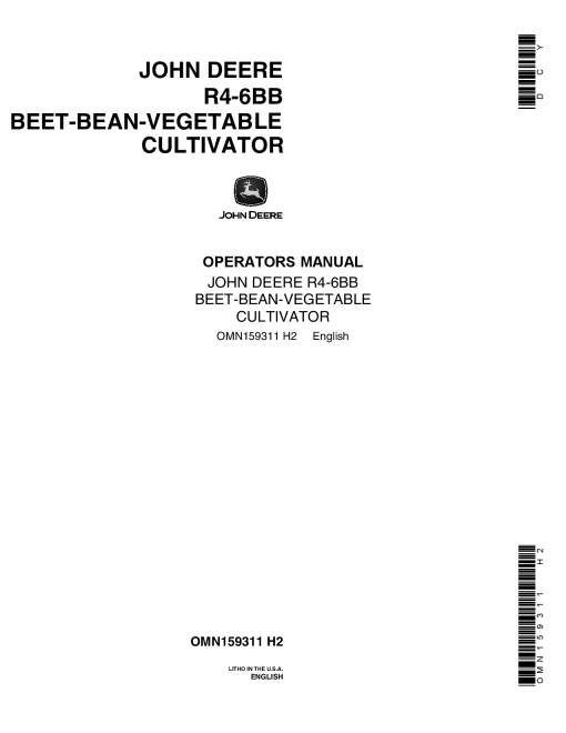 John Deere R4 6BB Beet Bean Vegetable Cultivator OMN159311 Operation and Maintenance manual PDF Download