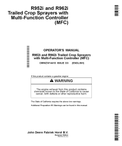 John Deere R952i R962i Trailed Crop Sprayers w Multi Function Controller M FC OMWZW14410 Operation and Maintenance manual PDF Download