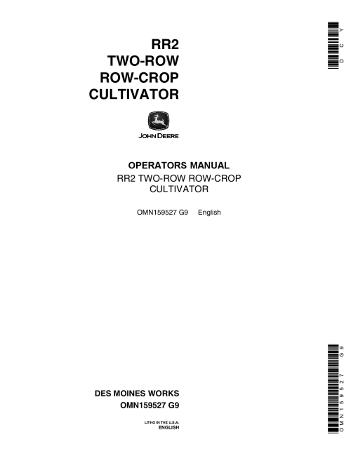 John Deere RR2 Two Row Crop Cultivator OMN159527 Operation and Maintenance manual PDF Download