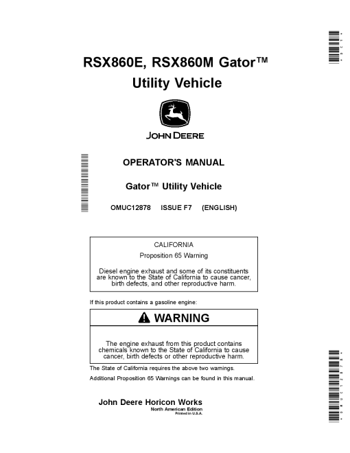 John Deere RSX860E RSX860M Gator Utility Vehicle OMUC12878 Operation and Maintenance manual PDF Download